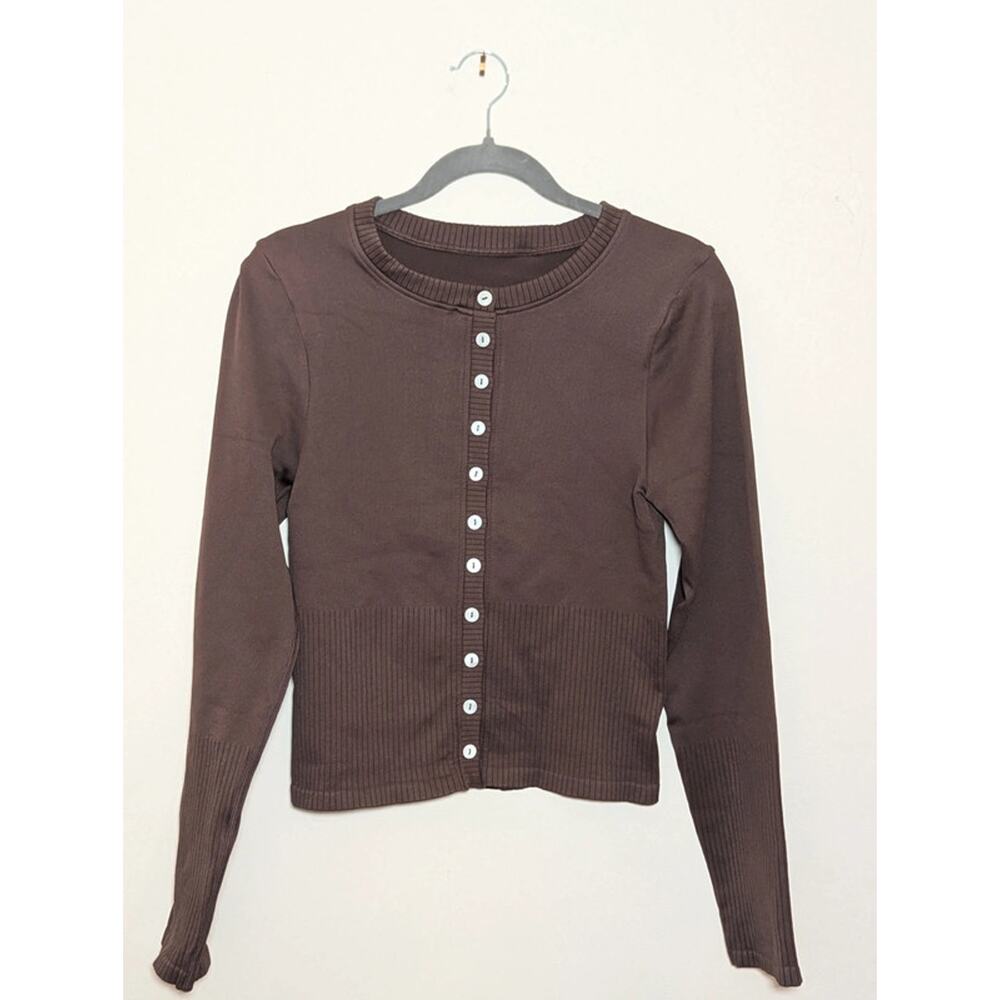 OQQ Women's Brown Button-Up Cardigan Sweater Size XL